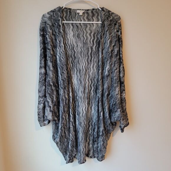 Charming Charlie Cardigan Open Zig Zag Black Gray Metallic Waterfall - Picture 1 of 4